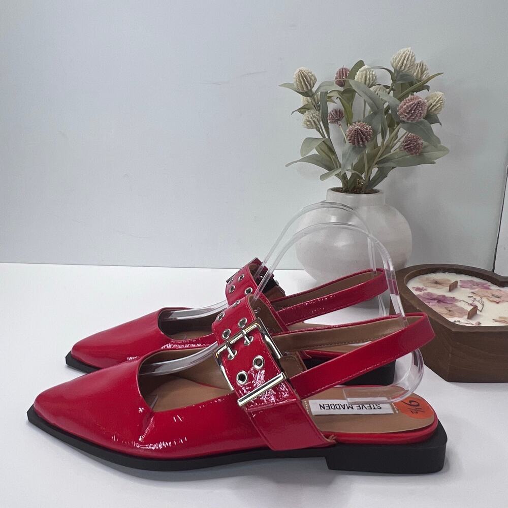 Steve Madden Graya Patent Leather Mary Jane Slingback Flat Red Women 9.5
